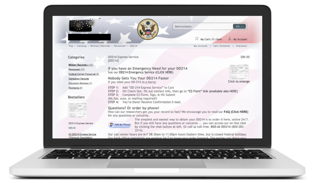 screenshot of a website offering government services
