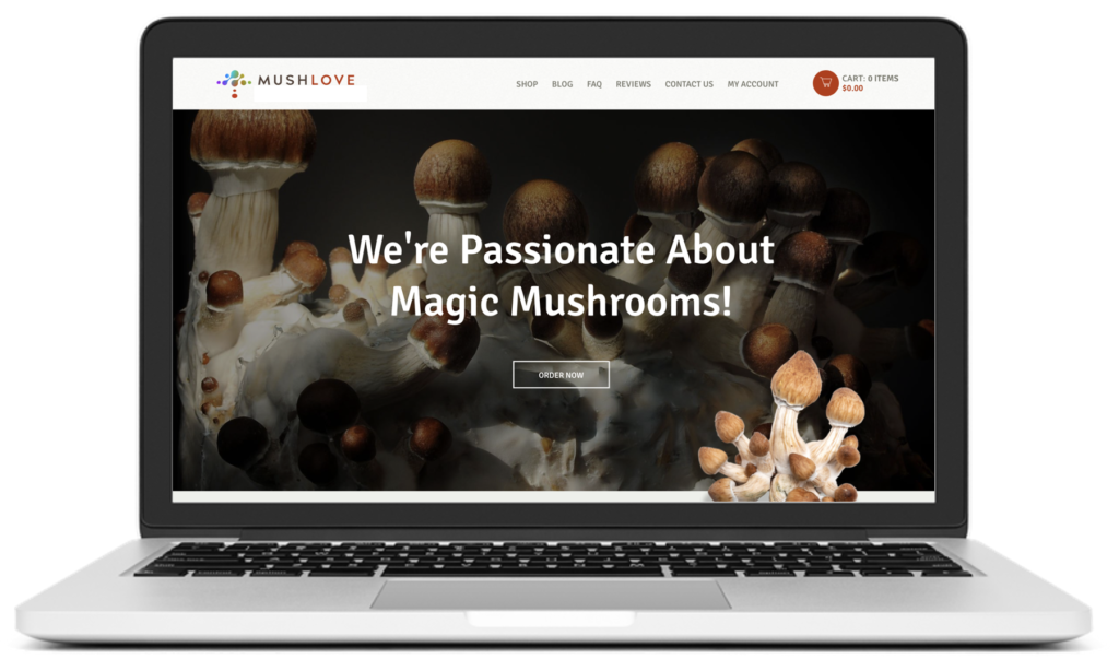 magic mushroom website on laptop