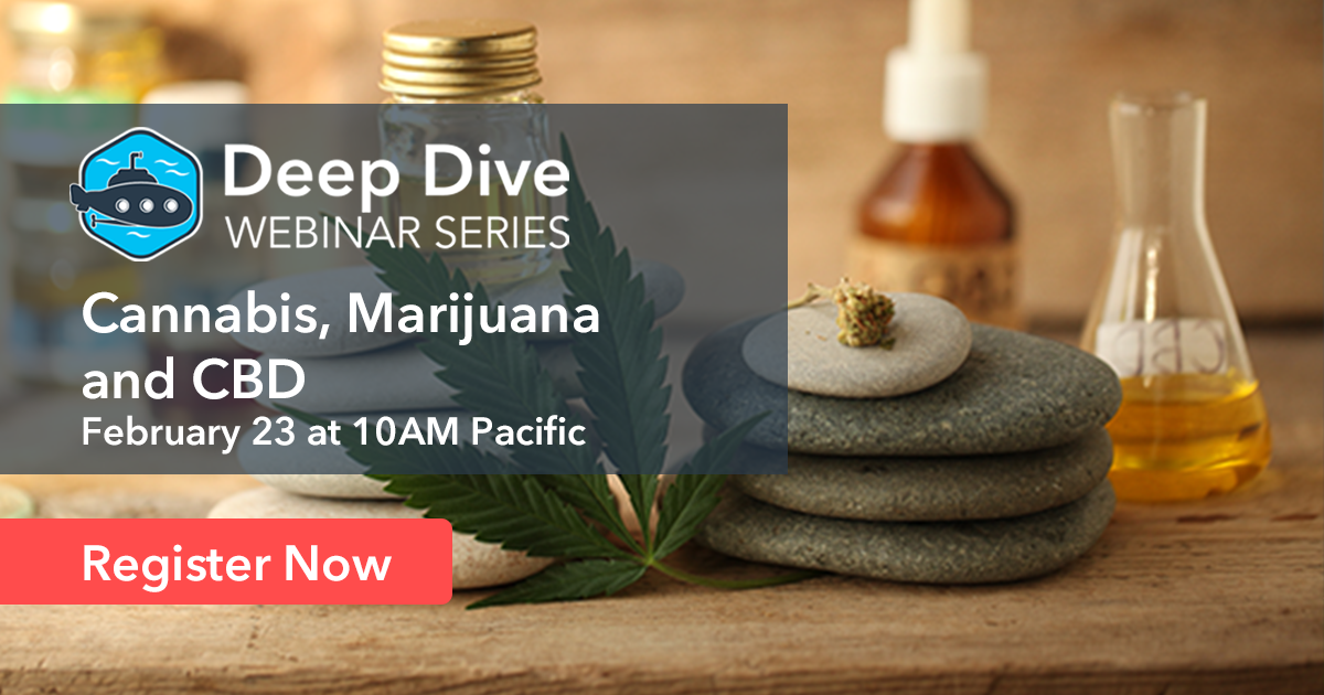 This is a promotional image of cannabis oils and various stones. This image is to promote the Deep Dive Webinar Series.