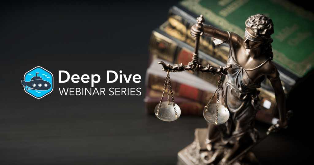 This image depicts a statue that commonly represents justice. This is for the Deep Dive Webinar Series.