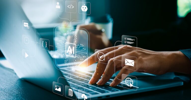 AI workflow automation and AI agent data tools concept with businessman using digital tablet and stylus interacting with artificial intelligence interface for process optimization, machine learning