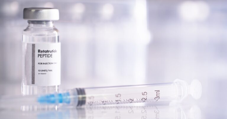 A vaccine vial and syringe with a GLP1 Peptide Retatrutide