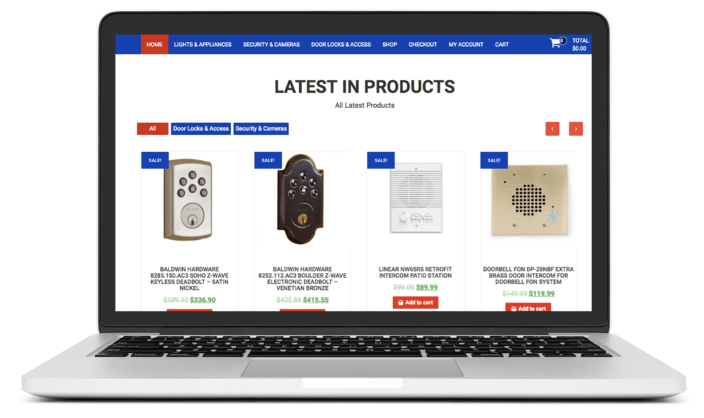 Laptop showing a drop-shipping website selling locks