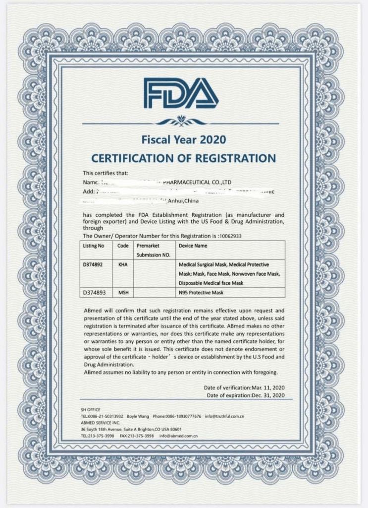 image of a fake medical device registration